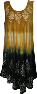Indiatrendzs Women A-line Yellow, Green Dress