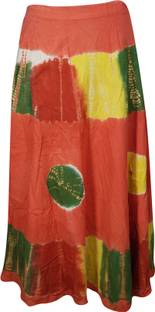 Indiatrendzs Printed Women Wrap Around Orange Skirt