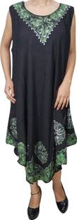 Indiatrendzs Women's A-line Black, Green Dress