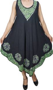 Indiatrendzs Women's A-line Black, Green Dress