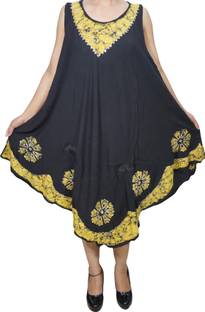 Indiatrendzs Women's A-line Black, Yellow Dress