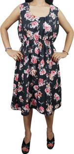 Indiatrendzs Women Fit and Flare Black Dress