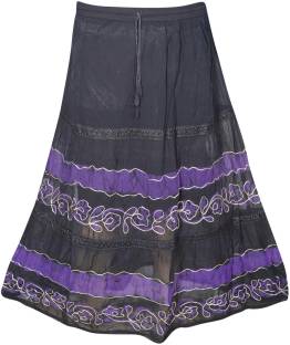 Indiatrendzs Printed Women A-line Black Skirt