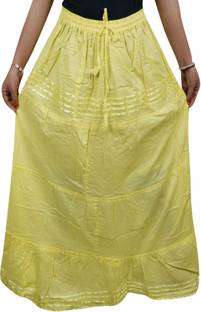 Indiatrendzs Solid Women A-line Yellow Skirt