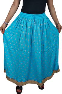 Indiatrendzs Self Design Women A-line Light Blue Skirt