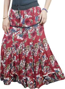 Indiatrendzs Floral Print Women A-line Maroon Skirt