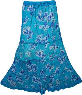 Indiatrendzs Floral Print Women A-line Light Blue Skirt