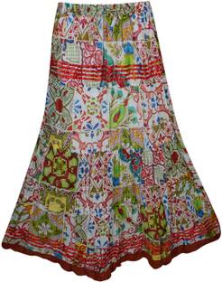 Indiatrendzs Printed Women A-line White, Red Skirt