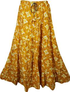 Indiatrendzs Printed Women A-line Yellow Skirt