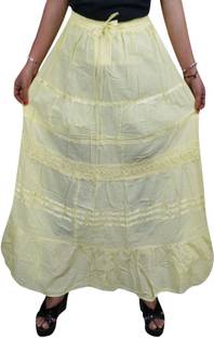 Indiatrendzs Solid Women A-line Yellow Skirt