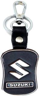 faynci Premium Quality Brown Leather Keychain Compatible for SUZUKI Car Logo Locking Key chain Key Chain