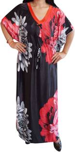 Indiatrendzs Floral Print Satin Women's Kaftan