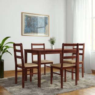 WOODNESS Winston Upholstered Solid Wood 4 Seater Dining Set