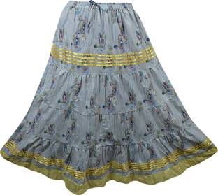 Indiatrendzs Printed Women Broomstick Grey Skirt