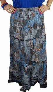 Indiatrendzs Printed Women Broomstick Blue Skirt