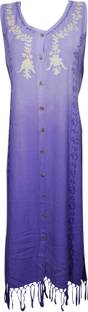 Indiatrendzs Women's Shift Purple Dress