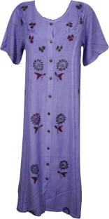 Indiatrendzs Women's Shift Purple Dress