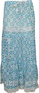 Indiatrendzs Printed Women A-line Light Blue Skirt