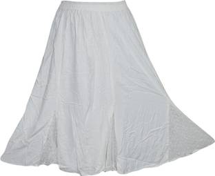 Indiatrendzs Embroidered Women A-line White Skirt