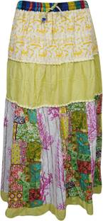 Indiatrendzs Printed Women A-line Yellow Skirt