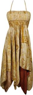 Indiatrendzs Women's Fit and Flare Beige Dress