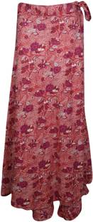 Indiatrendzs Printed Women Wrap Around Pink Skirt