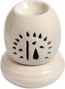 SuttaLife Indian Ceramic Electric Aroma Oil Burner Oval Shape Flower Design Aroma Burner Natural Air Fragrance For Office, Home Decor, Spa Aroma Diffuser Ceramic Tealight Holder