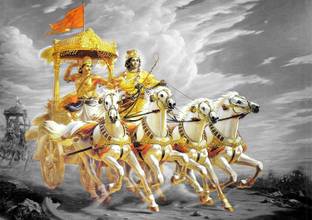Indian Art Painting Mahabharat Bhagavad Gita Krishna And Arjuna In Kurukshetra Premium Quality Poster For Home And Office Decor Paper Print Art Paintings Posters In India