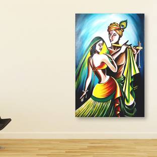 Inephos Unframed Canvas Painting Beautiful Radha Krishna Art