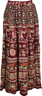 Indiatrendzs Printed Women A-line Maroon Skirt