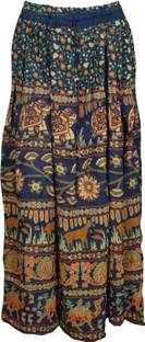 Indiatrendzs Printed Women A-line Blue, Green Skirt