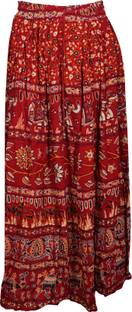 Indiatrendzs Printed Women A-line Red Skirt
