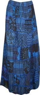 Indiatrendzs Printed Women Broomstick Dark Blue Skirt