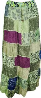 Indiatrendzs Printed Women Broomstick Green Skirt