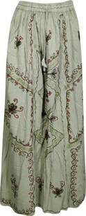 Indiatrendzs Embroidered Women A-line Green Skirt