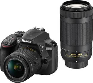 Point Nikon DSLR D3400 DSLR Camera Body with Dual Lens: AF-P DX NIKKOR 18-55 mm f/3.5 - 5.6G VR + AF-P...
