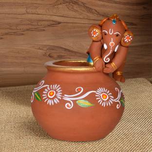 Exclusivelane Round Plate Ganesha In Terracotta Wall Decor