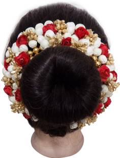Inaaya Red Rose And White Jasmine Flower Bun Juda Rubber Free Size