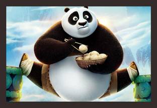 Mad Masters Kung Fu Panda Eating Dumplings 1 Piece Wooden Framed