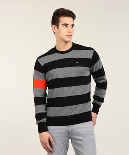 LEE Striped Round Neck Casual Men Black 
