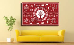 Mirracrafts Warli Art Family Life In Small Canvas 7 Inch X 7