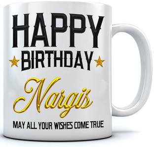 Ramposh Happy Birthday Nargis Name Printed Ceramic Coffee 350 Ml