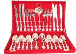 IndianArtVilla Gift Set of 12 Spoons, 6 Forks, 6 Knifes and 3 Serving Spoons Silver Plated Cutlery Set