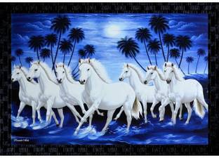 Janki Lucky Seven 7 White Running Horses Vastu Wall Painting