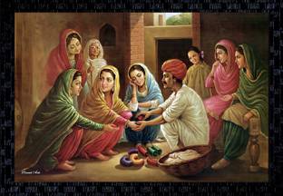 Janki Online Modern Art Canvas Rajasthani Village Scenery Large