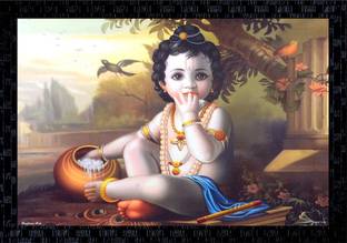 Janki God Bal Krishna Eating Butter Modern Art Wall Painting With