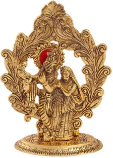 Handicrafts Paradise Radha Krishna with Cow on Thin Metal Frame Wall Hanging and for Table Antique Golden Finish