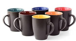SRS ENTERPRISES Pack of 6 Ceramic Black matte Multicolor Tea/Coffee MUGS Set of 6 - 300ML, Best for Home/Office use, DIWALI & Festive Gifts