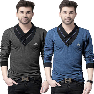 AV Solid Men V-Neck Multicolor T-Shirt 