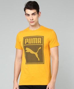 PUMA Printed Men Round or Crew Yellow T 